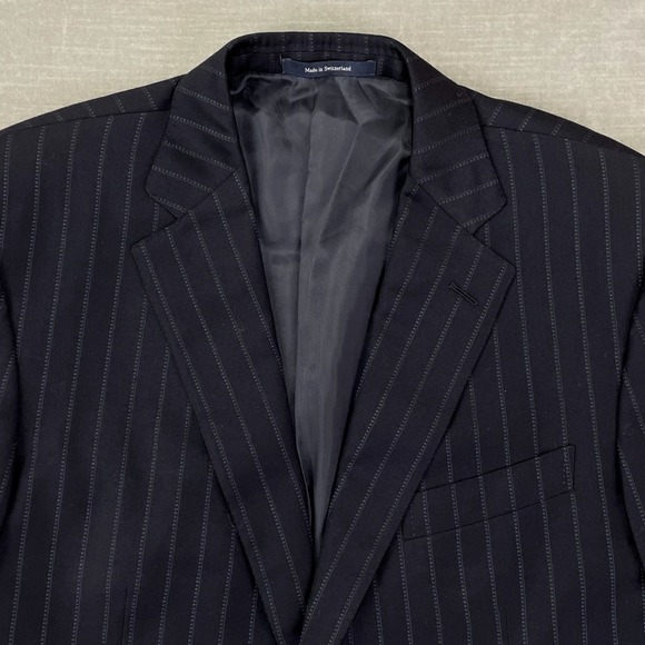 Ermenegildo Zegna Blazer Jacket 52R Navy Wool Pinstripe 2-Botton Switzerland - Picture 1 of 13